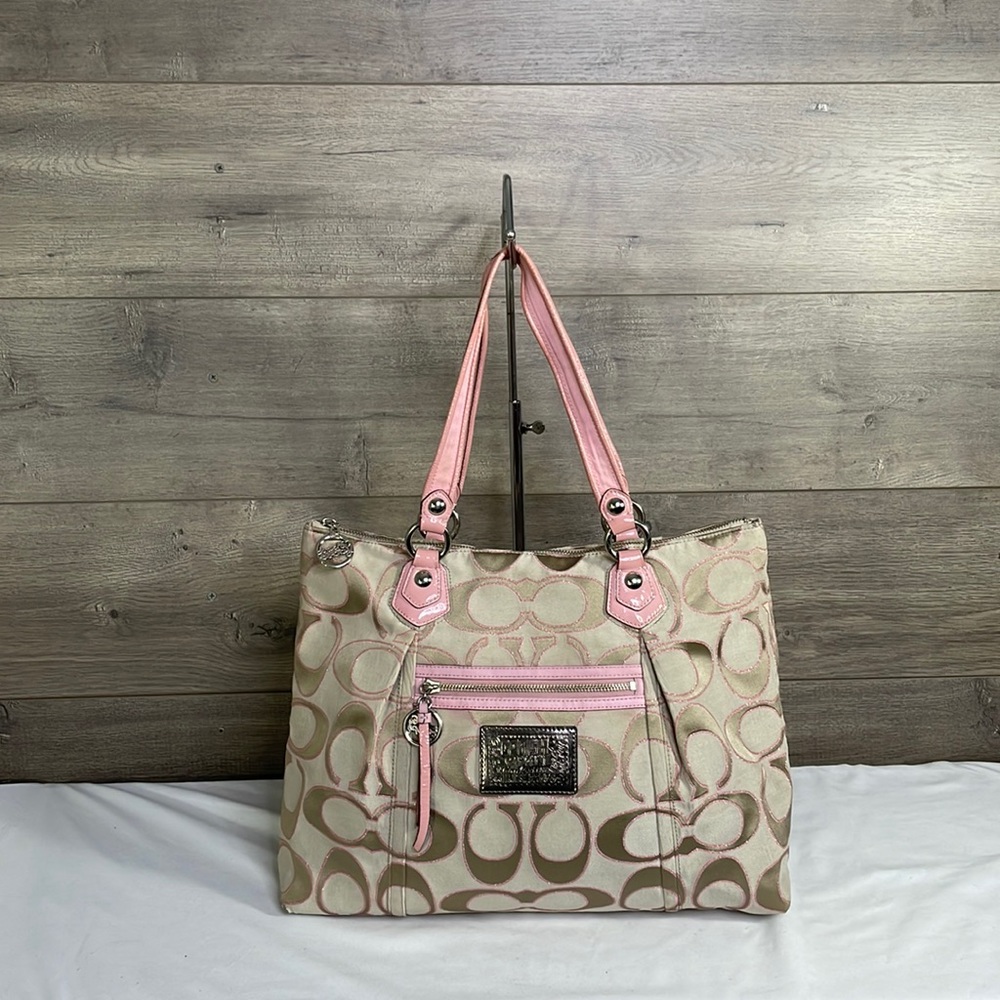 COPY - Coach Poppy 16289 Glam Lurex Large Pink Tan Jacquard Tote